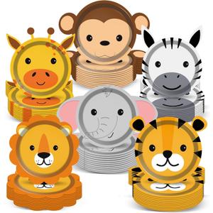 60 Count Jungle Safari Party Paper Plates Animal Shaped Disposable Plates Safari Theme Party Plates Safari Birthday Party Dinnerware Plates for Birthday Baby Shower Jungle Animal Theme Party Favors