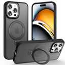 Lufanbis Magnetic for iPhone 13 Pro Case with Ring Stand, [10 FT Drop Protection] [Velvety Touch] Slim Translucent Matte Back Shockproof Phone Case for iPhone 13 Pro 6.1'', Space Black