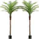 Artificial Phoenix Palm Tree 7ft Tall Outdoor Indoor Decor Fake Plants with 15 Adjustable Leaves, Large Faux Sago Palm Tree for Home Office Living Room Yard Outside Patio Poolside (2, 7ft)