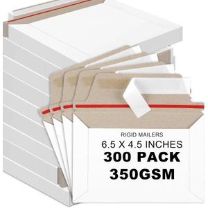 party greeting 300 Pcs 6.5 x 4.5 Inch Rigid Mailers with Self Seal Envelopes Stay Flat White Cardboard Shipping Envelopes for Postcard Calendar CD Photos Document Comic Book Card Shipping Protector