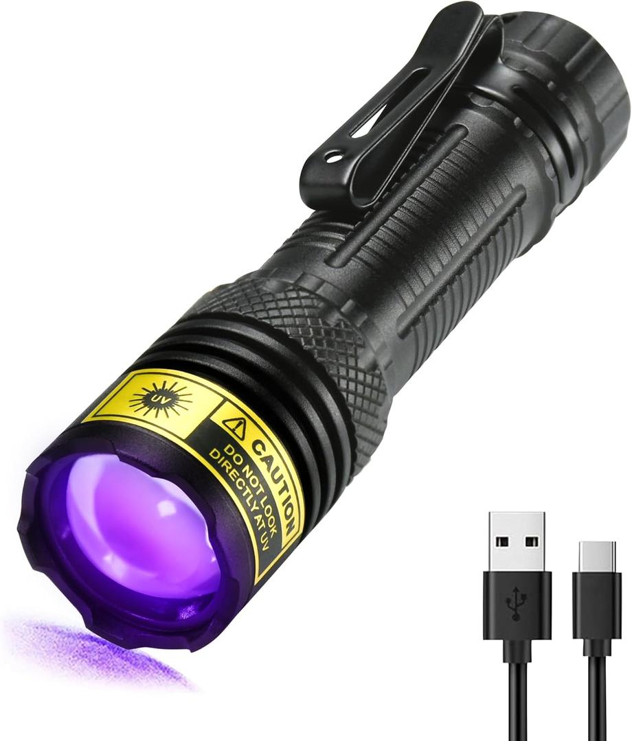 DARKDAWN UV Flashlight 395nm Black Light Mini USB Rechargeable Ultraviolet LED Black light Woods Lamp Powerful Portable Detector for Pet Urine Stains, Scorpions, Resin Curing