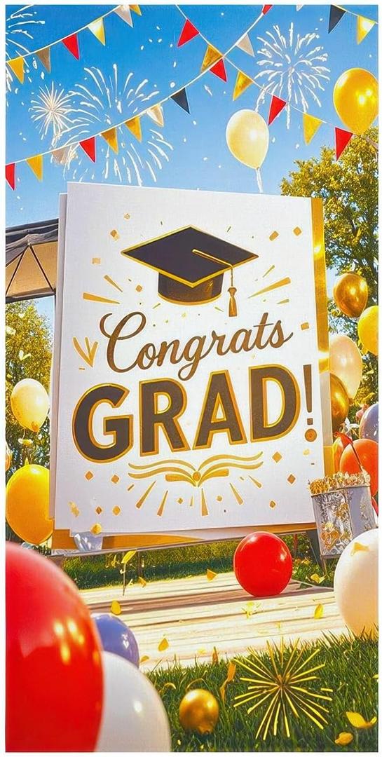 Graduation Banner Congrats Grad Door Cover Banner 71x35 Inches Gold 'Congrats Grad!' Graduation Party Supplies
