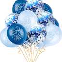 SHUNTAI Second Birthday Balloons Blue 2nd Happy Birthday Party Decorations Blue Latex Confetti Balloon for 2 Years Old Themes Birthday Party Supplies 15 Pack 12 inch