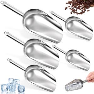 5 Pack 3/6/9/12/16 Ounce Stainless Steel Ice Scoop Set Metal Ice Scoop with Hanging Loop Kitchen Utility Scoops Set for Ices Cube/Coffee Bean/Popcorn/Dog Food