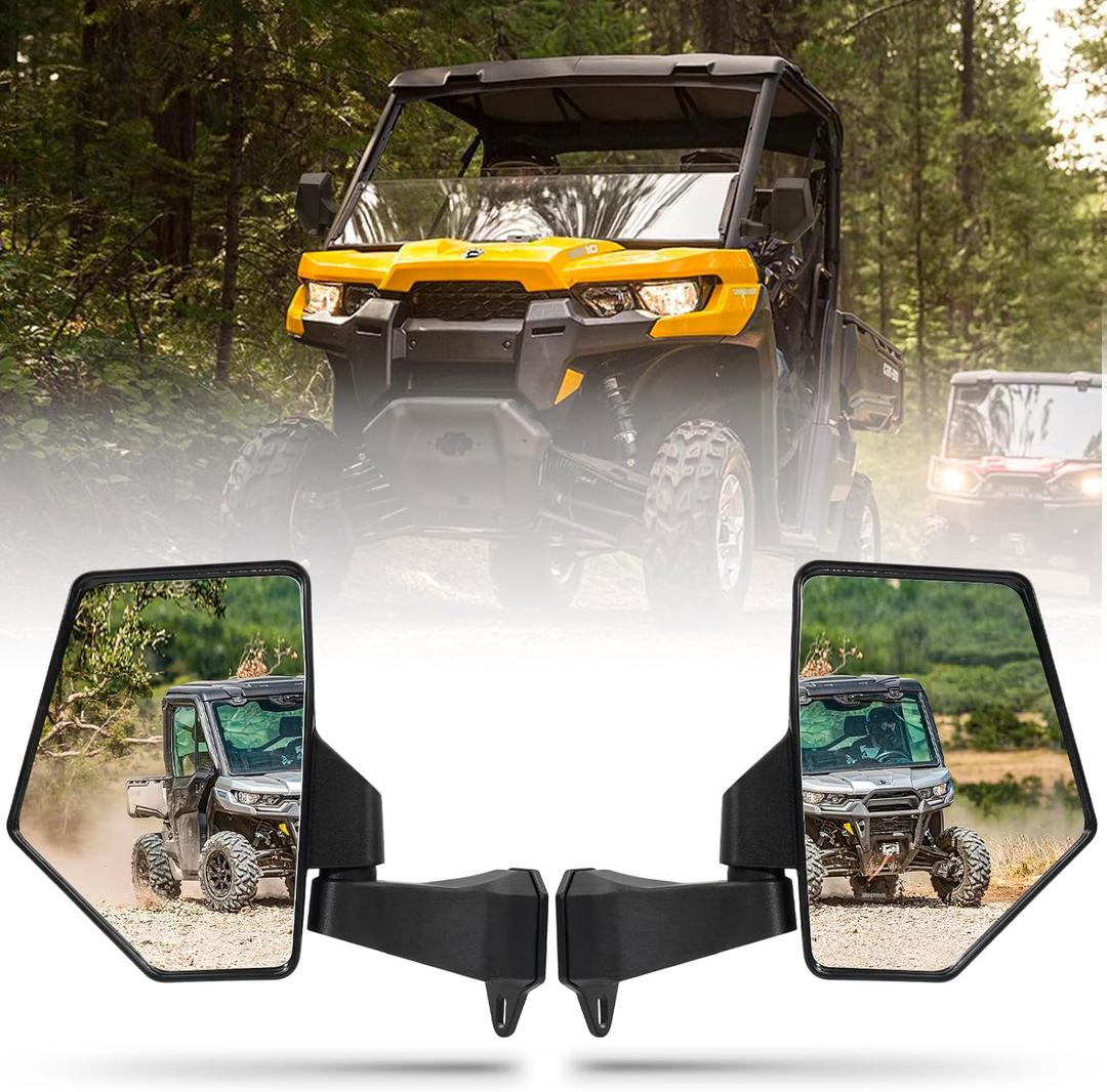Defender Mirror, UTV Side mirror For No Door & Half Door & Full Door, Adjustable Large Side Mirrors Compatible with Can Am Defender HD5 HD7 HD8 HD9 HD9 MAX (Includes 1 PCS Seat Belt Bypass)