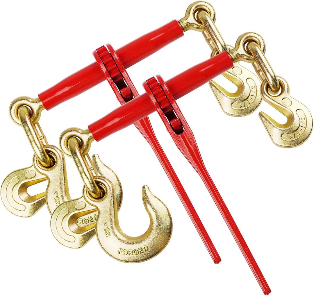 ENJ 2 Pack 3/8"-1/2" Ratchet Load Binder w/ 1/2" Grab & Slip Hook