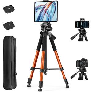 JOILCAN 67" Phone iPad Tripod, Professional Camera Tripod Stand for Tablet iPhone with 2-in-1 Holder & Carry Bag, Extendable Travel Tripod for Cellphone Camera Video Recording Live Vlog (Orange)