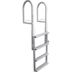 JIF Marine Retractable Sliding Lift Ladder for Floating Docks – Wide 4" Step Aluminum Ladder with Double Ring Locking System, Anodized Finish – 750 lb Capacity