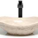 Oval Travertine Vessel Sink Natural Stone Wash Basin, Hand-Carved Bathroom Sink with Chiseled Exterior & Polished Interior, Above Counter Vanity Basin (Includes Matching Soap Tray), 14"Wide x 19.5"Length x 6" Height