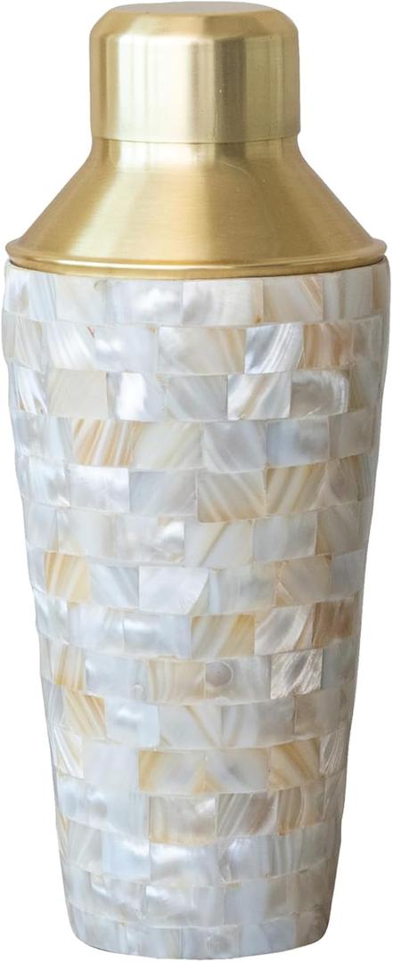 Creative Co-Op 24 oz. Stainless Steel and Mother of Pearl Cocktail Shaker, Natural