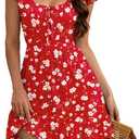 OWIN Womens Summer Square Neck Floral Sundress Flutter Sleeve A-Line Mini Casual Vacation Beach Dress with Pockets (M)