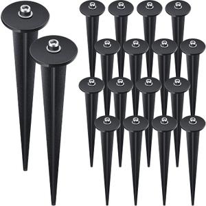 Zhengmy 16 Packs Threaded Spike Flood Light Ground Stake Metal Replacement Stakes for Solar Lights Outdoor LED Solar Light Stakes with 16 Hex Screws for Gardens Yard Path Lawn 6.3 Inches (Black)