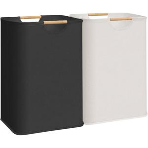STORAGE MANIAC 2-Pack Large Laundry Hamper, 80L (21.1 Gal) Collapsible Laundry Basket with Bamboo Handles, Freestanding Waterproof Clothes Hamper for Bedroom, Dorm, Towels, Toys, Black+White