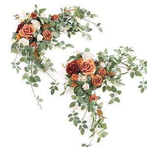 Ling's moment 2PCS Terracotta Arch Flowers Artificial Floral Swags Centerpieces Wedding Decor Mantel Faux Burnt Orange Rose Garland Arrangements for DIY Sweetheart Table Wall Window Welcome Signs