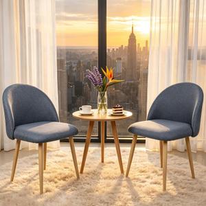 Lightdot Dining Chairs Set of 2 Modern Linen Fabric Upholstered Side Chairs Light Gray Dining Chairs Set of 2, Linen Fabric Upholstered Side Chairs, Ergonomic Curved Backrest with Wood‑Grain Metal Legs