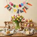 2Pcs Easter Decorations for Home, Party Hanging Spring Garland Decor, Colorful Felt Bunny and Carrot Wood Bead Banner for Mantel Fireplace Wall(Easter 2)