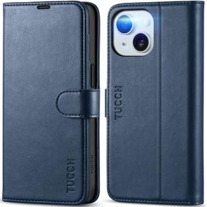 TUCCH Case for iPhone 15 Case Wallet 6.1", [TPU Shockproof Inner Shell], Kickstand PU Leather [RFID Blocking] 4 Card Holder Magnetic Stand Protective Cover Compatible with iPhone 15 5G 2023, Dark Blue