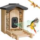Bird Feeder with Camera, Smart Bird Feeder for Outdoors, Wild Birds Feeders with Solar Panel Bamboo Birds House Camera for Birdlovers, AI Auto Capture Birds & Real-time Notification (Gable)