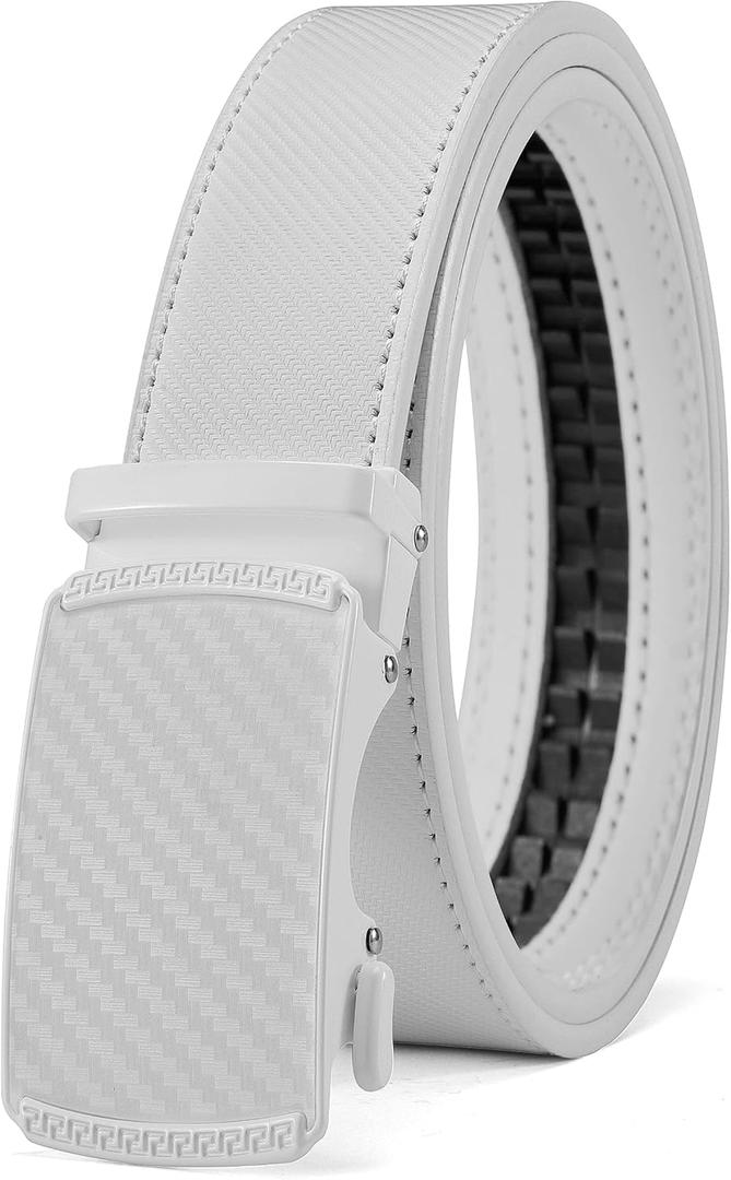 CHAOREN Mens Belt Leather Ratchet Belt - Customizable Fit, Effortless Style (35mm) (36" to 42" Waist Adjustable, Carbon Fiber / White)