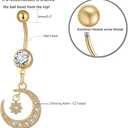 8 Pcs Stainless Steel Dangle Belly Rings for Women Reverse Navel Rings Curved Barbell Body Piercing Assorted Gold