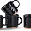 GBhome 8OZ Stackable Coffee Mugs, Ceramic Coffee Mugs with Texture Patterns for Man,Woman,Dad,Mom, Modern Coffee Cups Set of 4 for Espresso/Cappuccino/Cocoa. Dishwasher&Microwave Safe, Black
