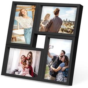 KAPIX 4x6 Picture Frames Collage, Collage Frame Wall Decor Display Four 4x6 Family Photos, Glass Front, Wall Hanging or Tabletop, Black