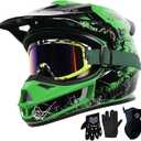 for Kids 4-16 DOT Certified Youth Dirt Bike & ATV Helmet,Full Face Motorcycle Helmet for Boys & Girls for Motocross, Go-Kart, Electric Dirtbike and Off-Road Riding (Green, M)