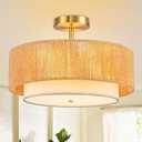 SineRise 16'' Rattan Flush Mount Ceiling Light Fixture,2-Tier Drum Hand-Woven Boho Flush Mount Ceiling Light,Farmhouse Light Fixture for Living Room,Kitchen,Bedroom Foyer Entryway ect.