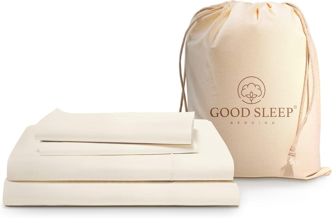 Good Sleep Bedding Cotton Sheets: 100% Long Staple Egyptian Cotton Queen Size BedSheets, 4 Piece Cotton Ivory Sheet Set, Fits Mattress Upto 16 Inches Deep Pocket - 4 Pc Sheet Set