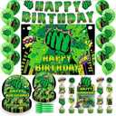 Green hero Birthday Party Decorations Set, Super Theme Hero Party Supplies, Hero Fans Disposable Dinnerware Set for Kid Hero Cityscape Birthday Baby Shower Table Party Decoration