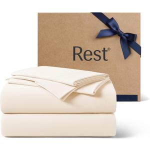 REST Evercool+ Cooling Sheet Set, King Size, Snow Ivory, Breathable Bed Sheets for Hot Sleeper and Night Sweats, with Pillowcases, with Ionic+ Self-Cleaning Silver Yarn for Sensitive Skin, 4PCS