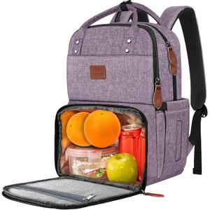 MATEIN Laptop Backpack with Lunch Box, Insulated Women Backpacks with Cooler Compartment, Fits 15.6 inch Laptop Water Resistent Tote Food Bag for College Beach Camping Picnics Hiking (Purple)