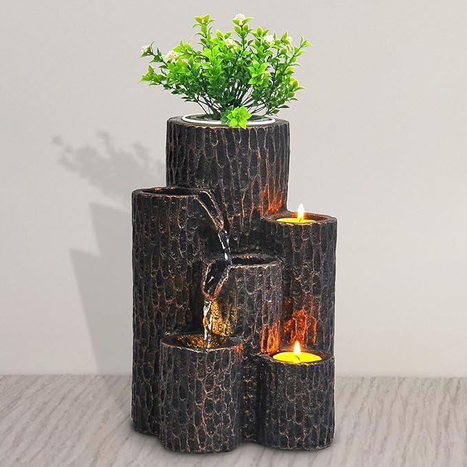 Greyhoo Indoor Water Fountain 3 Tier Column Tabletop Fountain Relaxation Min Waterfall for Room Decoration