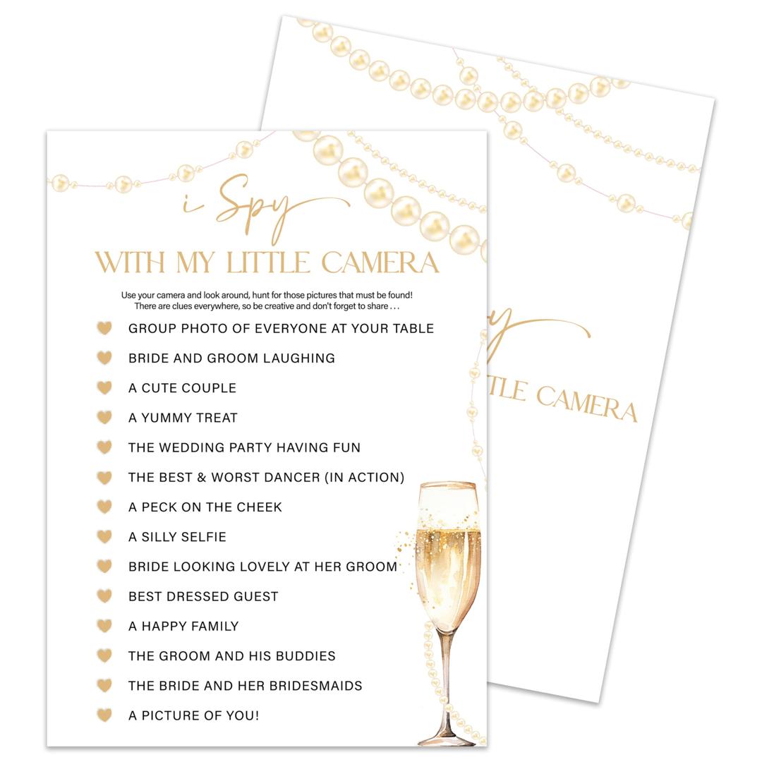 HONPHAX Champagne Bridal Shower Games Cards 30 Guests, I Spy with My Little Camera Bridal Shower Wedding Games for Reception 30pcs - Rehearsal Engagement Party Activities /016