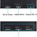 1x3 HDMI Splitter, 1 in 3 Out HDMI Splitter Audio Video Distributor Box Support 3D & 4K x 2K Compatible for HDTV, STB, DVD, PS3, Projector Etc.