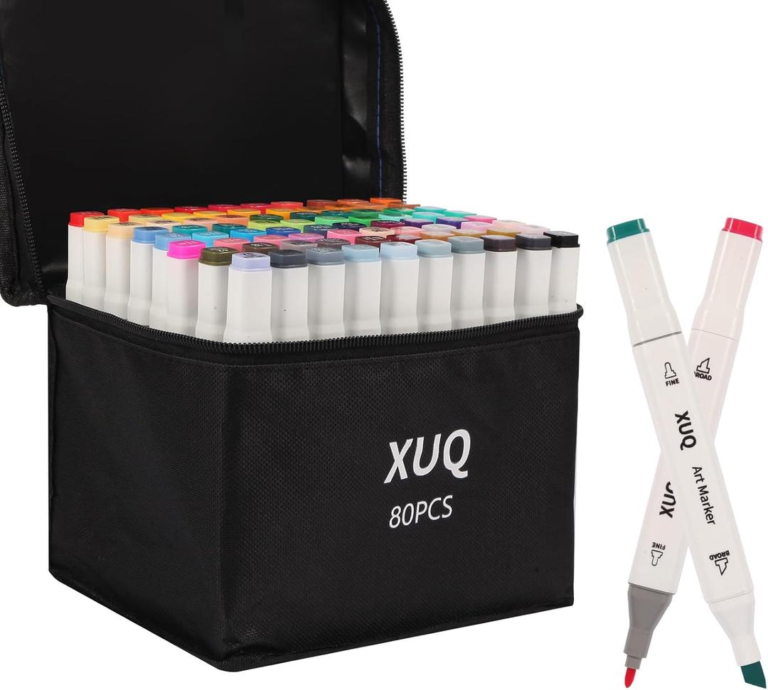 Alcohol Markers, 80 Colors Dual Brush Tip Permanent Art Markers, Coloring Marker, for Book Painting Card Making, Christmas gift for Adults Great Value Pack for Beginners