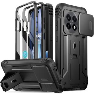 Poetic Revolution Case for OnePlus 13R 5G, [Slide Camera Cover], Built-in Screen Protector [Work with Fingerprint ID], [2 Front Frame] Full Body Rugged Shockproof Case with Kickstand, Black