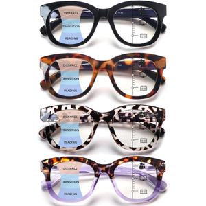 Oprah Style Progressive Multifocus Reading Glasses for Women,Blue Light Blocking Computer Readers with Spring Hinge (4 Pack Mix 3)