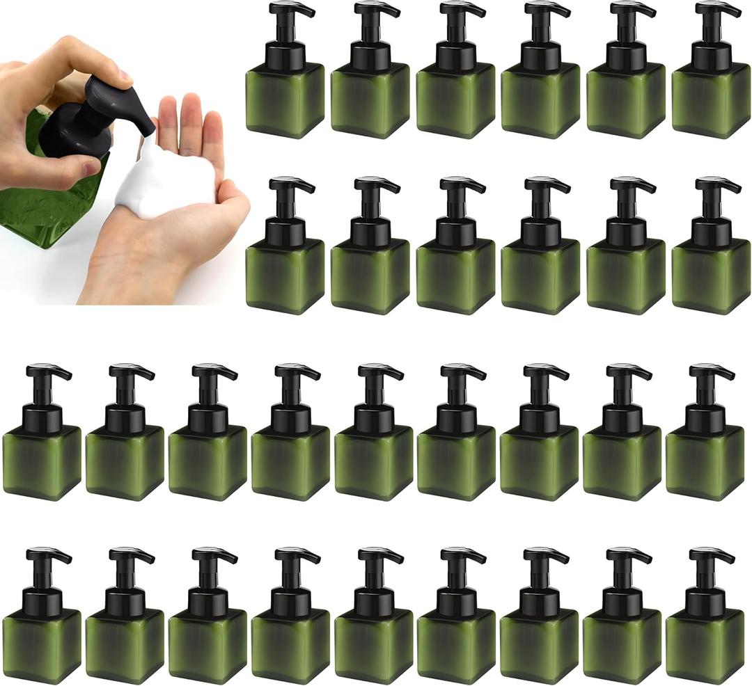30 Pcs 8.5 oz Foaming Soap Dispenser Plastic Foaming Pump Bottle, Refillable Dispenser with Plastic Pump, Empty Hand Bottles for Liquid Soap, Shampoo, Bathroom,HotelGreen