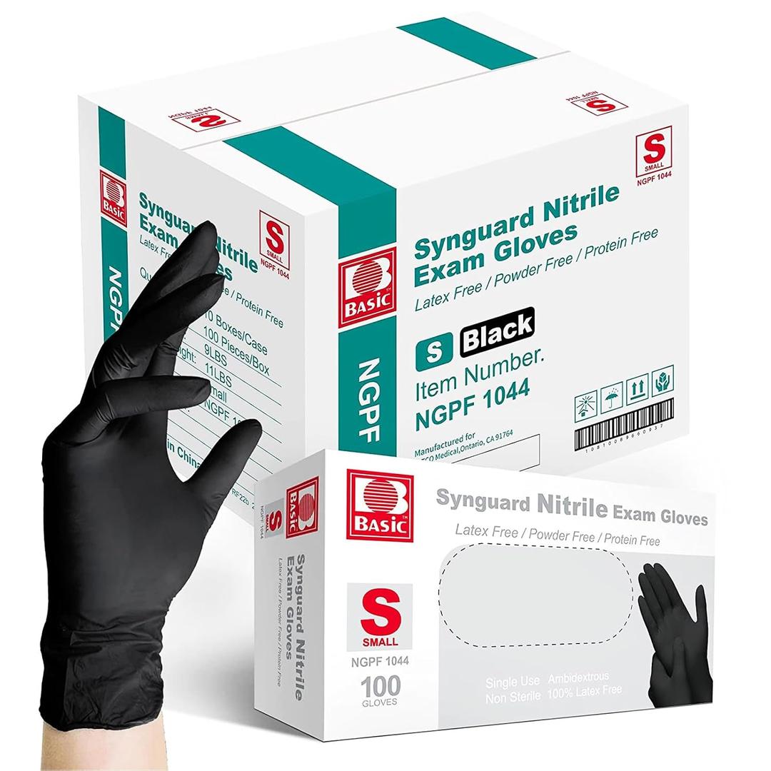 Intco Basic Medical BLACK Nitrile Exam Gloves, 5 Mil,- Latex-Free & Powder-Free, Case of 1000 (Small-1000)