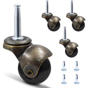 Luomorgo 1.5" Ball Caster Wheels for Furniture, Set of 4 Vintage Casters Antique Copper Gold Stem Casters with 5/16" x 1-1/2" (8 x 38mm) Mounting Insert Sockets Replacement for Sofa Chair Cabinet
