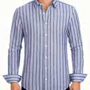 Lzzidou Men's Striped Button Down Shirt Cotton Blend Long Sleeve Collared Dress Shirts for Business Work Office Casual Date (Blue)