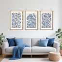 Large Classic Chinoiserie Flower Framed Canvas Wall Art Set,Minimalist Blue and White Floral Wall Decor,Navy Watercolor Botanical Blossom Artwork for Living Room,Bedroom-24 x36 x3