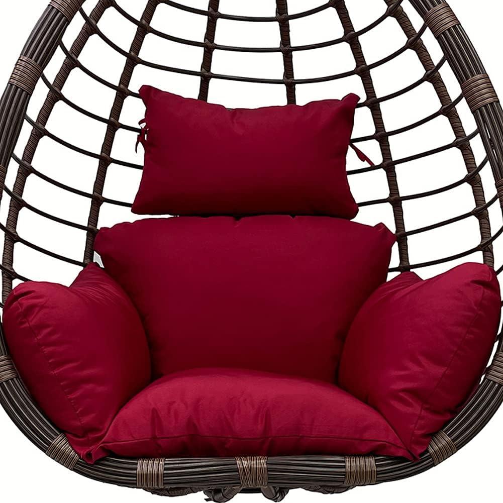 Srutirbo Swing Egg Cushion Replacement Waterproof, Outdoor Hanging Basket Seat Cushion Pillow, Foldable Hanging Egg Chair Back Cushions with Headrest Pillow (Wine red)
