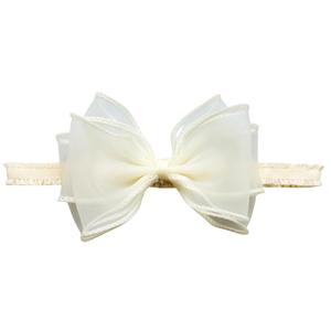 Cute Lace Bow Baby Girls Headbands White Knot Headband Soft Chiffon Hair Band for Newborn Infant Toddler Kids Hair Accessories (Beige A)