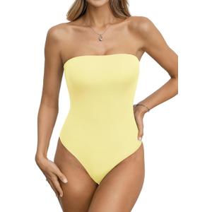 EasyGala Womens Double Lined Strapless Bodysuits Tube Tops Sexy Non-Padded Bandeau Tops Summer Going Out Thong Bodysuits Backless Tank Top Y2K Fashion Clothes, L