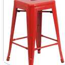 Flash Furniture Kai Commercial Grade 24" High Backless Red Metal Indoor-Outdoor Counter Height Stool with Square Seat, Pack of 1
