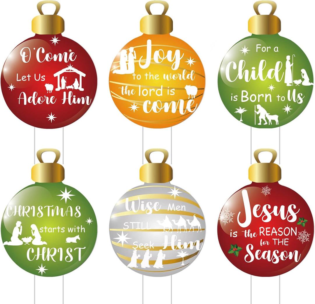 Bucherry 6 Pcs Christmas Nativity Scene Story Ball Yard Signs Christmas Nativity Manger Scene Religious Lawn for Xmas Church Home Yard Outdoor Ornaments Decorations, 16 x 12 Inch(Classic Style)