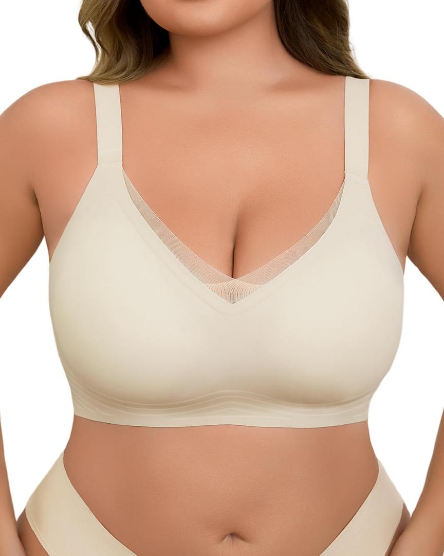 LIIJOO Wireless Bras for Women Seamless Comfort Everyday Bra, Full Coverage No Underwire, T-Shirt Bra for Daily Wear, Plus Size Minimizer BraLight Brown, 1XL Plus Size