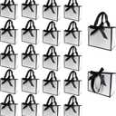 TKSBAG 100 Pack White and Black Gift Bags with Bow Handles, 6.4×3.1×5.1 In Small Thank You Bags Bulk for Birthday, Weddings, Party Favors, Back to School, Summer Party